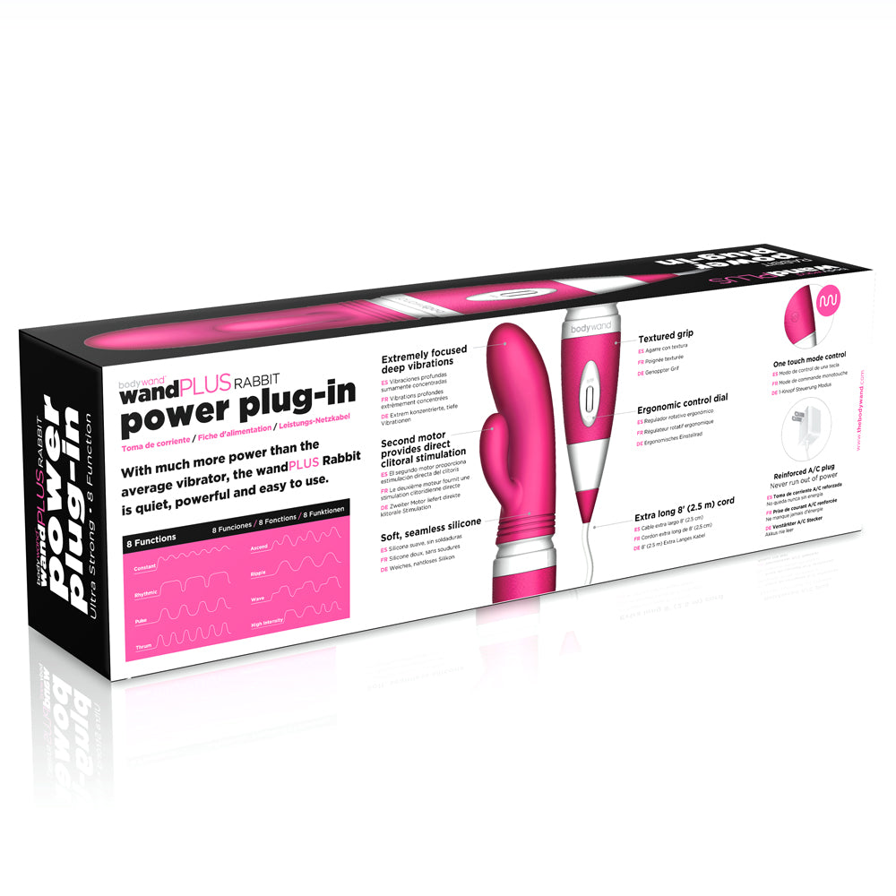 Bodywand - WandPLUS Rabbit 8 - powerful plug-in vibrating massager that offers 8 tantalising G-spot & clitoral vibration modes. back of box