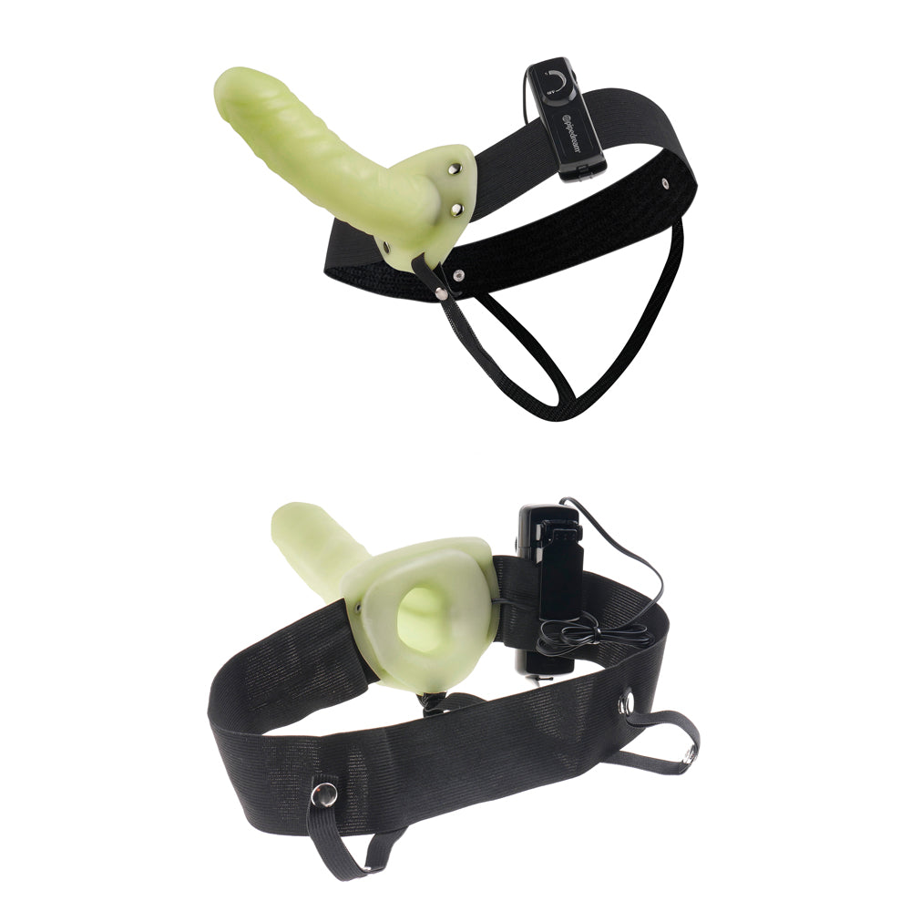 Fetish Fantasy - Glow in the Dark Vibrating Hollow Strap-On - multi speed remote control for Him or Her. diffrent product angles