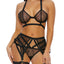Forplay - Come See Me Mesh Lingerie Set - 3 piece lingerie set includes a bra, panties + triangle-cut garter belt. Black close up