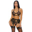 Forplay - Come See Me Mesh Lingerie Set - 3 piece lingerie set includes a bra, panties + triangle-cut garter belt. Black
