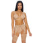 Forplay - Come See Me Mesh Lingerie Set - 3 piece lingerie set includes a bra, panties + triangle-cut garter belt. Beige