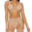 Forplay - Come See Me Mesh Lingerie Set - 3 piece lingerie set includes a bra, panties + triangle-cut garter belt. Beige, close up