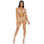 Forplay - Come See Me Mesh Lingerie Set - 3 piece lingerie set includes a bra, panties + triangle-cut garter belt. Beige, front