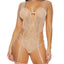 Forplay - See You Peeking Mesh Teddy -gartered teddy features a sheer mesh vine-textured pattern. Beige, close up
