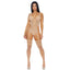 Forplay - See You Peeking Mesh Teddy -gartered teddy features a sheer mesh vine-textured pattern. Beige, front