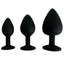 Seamless Black Silicone Butt Plug 3 Piece Starting Kit Anal Sex Toys Upright Size Comparison Small, Medium & Large