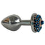Stainless Steel Silver Anal Butt Plug With Blue & Gold Beading Embellishment
