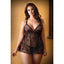Fantasy Lingerie Curve - Elena Lace Babydoll & G-String - plus-size black babydoll features a delicate floral lace pattern. front