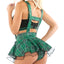 Fantasy Lingerie Play - Slither'n To Your DM's School Girl Costume Set - includes a collar w/ attached tie, longline bra top, pleated green plaid skirt w/detachable suspenders & matching panty. Back close