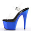 Pleaser Adore - 708 Lisa - Clear/Blue Chrome -clear ankle strap, a 7" stiletto heel & a 2 and ¾" shiny blue chrome-finish platform. side