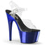 Pleaser Adore - 708 Lisa - Clear/Blue Chrome -clear ankle strap,  a 7" stiletto heel & a 2 and ¾" shiny blue chrome-finish platform.