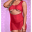 Close Up of Exposed - Red Sheer Mesh Underboob Cutout Dress & Crotchless G-String Thong Panty Front