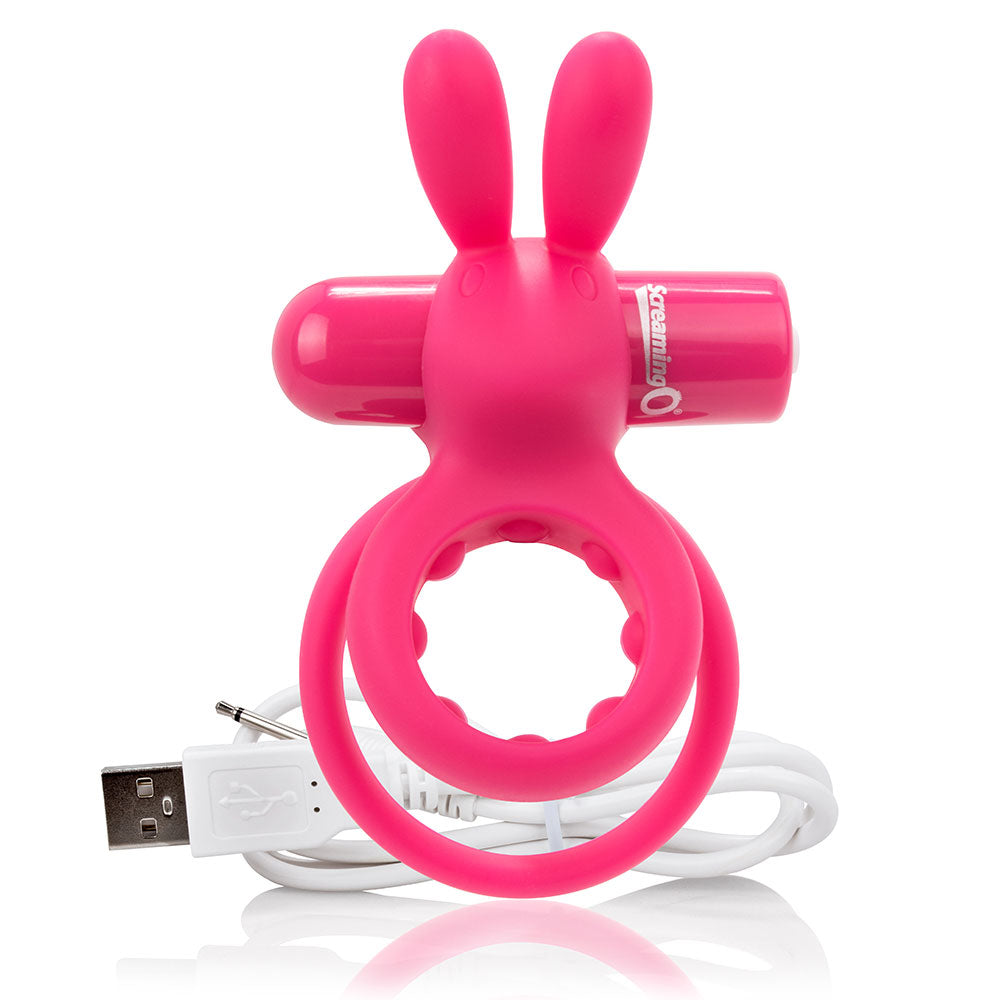 Screaming O - Charged Ohare -rechargeable 10-mode Vooom cockring vibrator has clitoral rabbit ears & a textured double-ring design. Pink