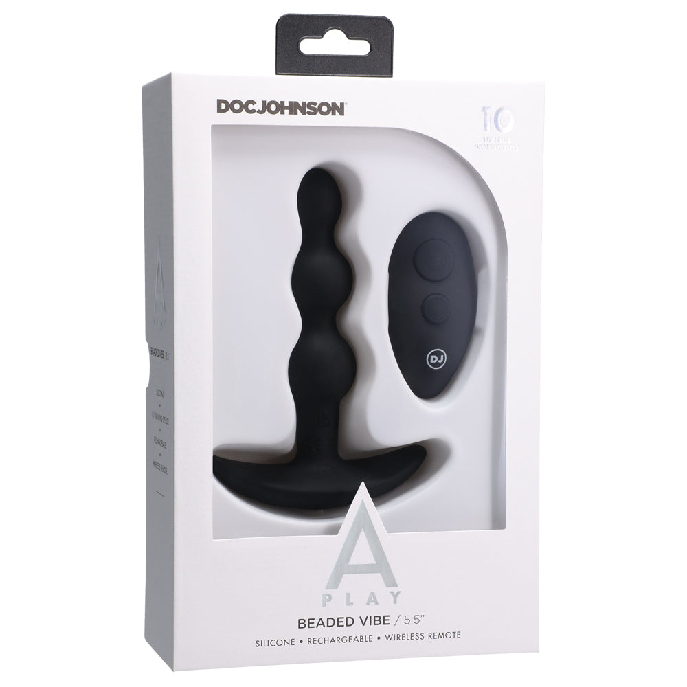 A Play Beaded Vibrating Anal Plug is shaped w/ 3 anal beads to fill you with 'popping' pleasure & is remote-controllable for hands-free fun. Black-package.
