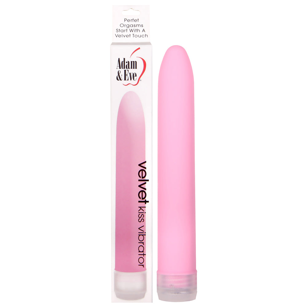 Adam & Eve Velvet Kiss Vibrator offers multi-speed vibration through simple twist-dial controls & feels silky-smooth as it glides against you. Package. (2)