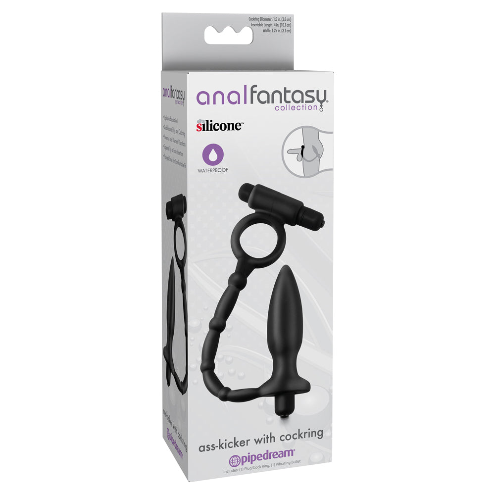 Anal Fantasy Collection Ass-Kicker Vibrating Butt Plug & Cock Ring. Let vibrations ripple through your shaft & anus for explosive ejaculations w/ this vibrating anal plug & cock ring duo. Package.