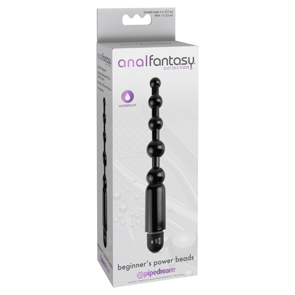 Anal Fantasy Collection - Beginner's Power Beads. Enjoy thrilling anal pressure & pleasure with these graduating butt beads, with discreet but powerful vibration for more stimulation. Package.