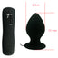 This waterproof silicone anal plug has a corded remote control w/ 7 vibration modes included for your backdoor pleasure & suction cup for hands-free fun. Black-dimension.