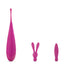 Pink Noje Quiver high-frequency precision vibrator sits next to its two attachments tapper and bunny. 