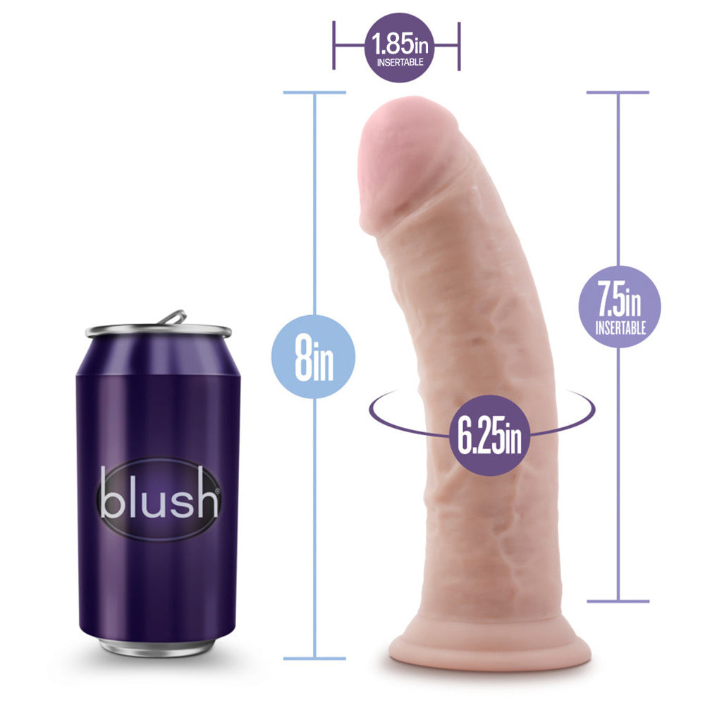 Au Naturel 8" Dual-Density Dildo With Suction Cup has a phallic head & veiny shaft in dual-density TPE w/ a firm core & soft outer. Dimension.