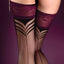 Ballerina's Secret Chevron Back Seam Hold-Up Thigh-High Stockings have purple lace thigh bands & a black chevron pattern joining an elongating back seam.