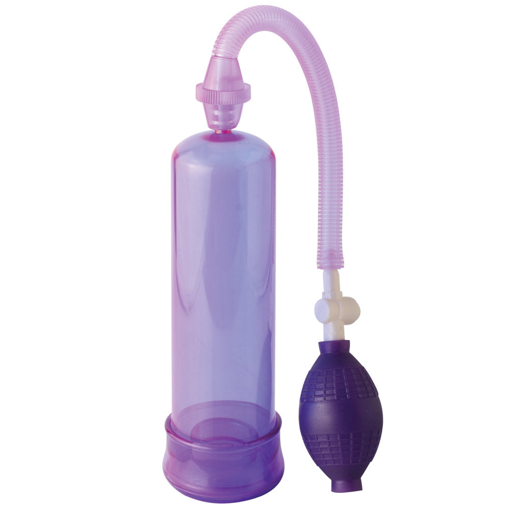 Beginner's Power Pump has a medical-style pump ball you can hand-squeeze to increase your erection's size & staying power. Purple.