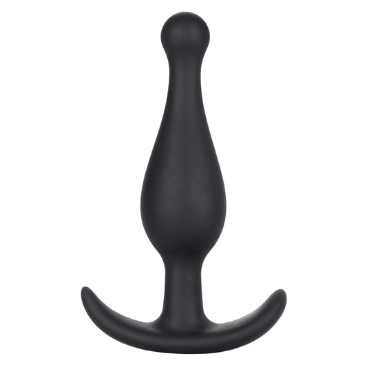 Booty Call Booty Rocker Anal Plug - round bead tip for smooth insertion & a curved rocking base that doubles as a retrieval handle. Black.