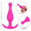 Booty Call Booty Rocker Anal Plug - round bead tip for smooth insertion & a curved rocking base that doubles as a retrieval handle. Pink. Dimension & features.