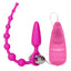 Booty Call Booty Double Dare Vibrating Anal Plug & Beads - dual-ended tapered butt plug w/ attached graduating anal beads & a multi-speed bullet vibrator. Pink
