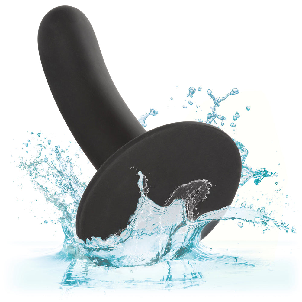 Boundless 4.75" Smooth Dildo With Suction Cup - solid curved shaft w/ a round tip for easy insertion & a harness-compatible suction cup base. Black 7