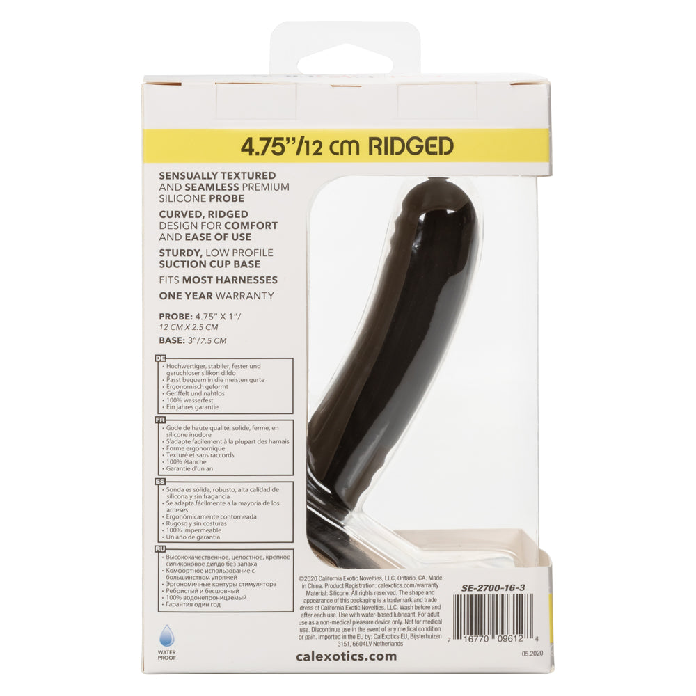 Boundless 4.75" Ridged Dong - solid curved shaft w/ a stimulating ridged texture + harness-compatible suction cup base. Black 11
