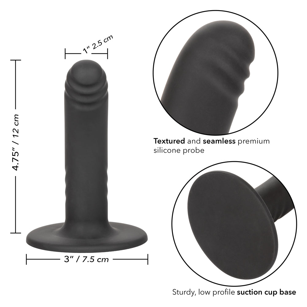 Boundless 4.75" Ridged Dong - solid curved shaft w/ a stimulating ridged texture + harness-compatible suction cup base. Black 9