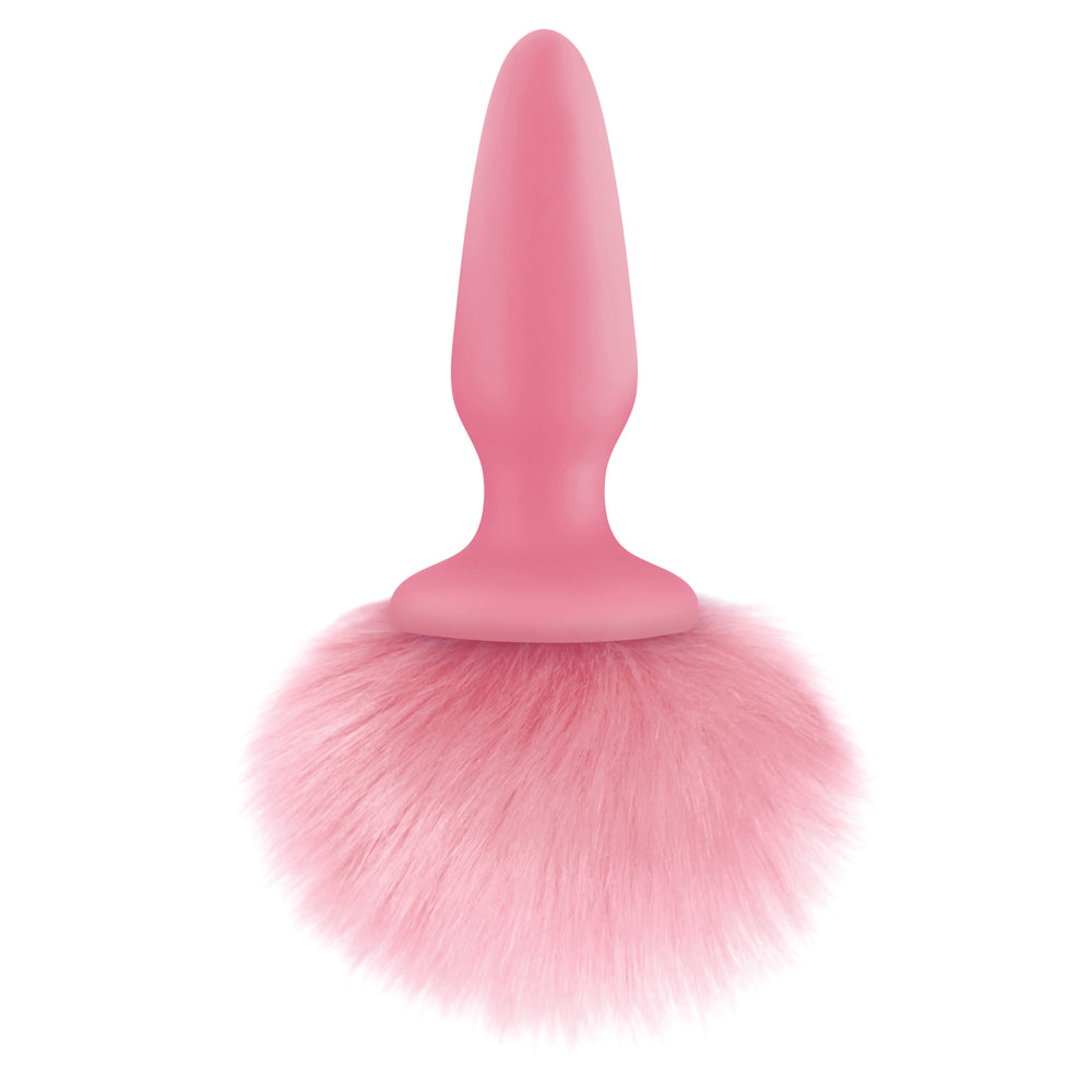 Bunny Tails Silicone Butt Plug has a cute fluffy bunny tail for any rabbit roleplayer to bring their furry fantasy to life. Pink.