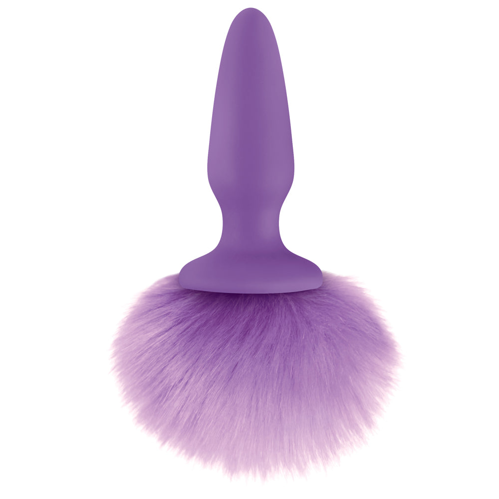 Bunny Tails Silicone Butt Plug has a cute fluffy bunny tail for any rabbit roleplayer to bring their furry fantasy to life. Purple.