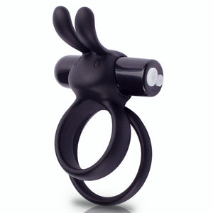 Screaming O Charged Ohare XL Vibrating Cockring for Couples - rechargeable cockring vibrator has clitoral rabbit ears & a large, textured double-ring design. Black