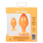 Cheeky Anal Plug Duo - Orange - pair of orange silicone butt plugs come in small & large size, with a stimulating windowed texture & flared suction cup bases for versatile fun. back of box