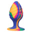 Cheeky Swirl Ribbed Tie-Dye Silicone Anal Plug - Large -  has a tapered tip for comfortable insertion, suction cup & a swirling ribbed texture for more stimulation.