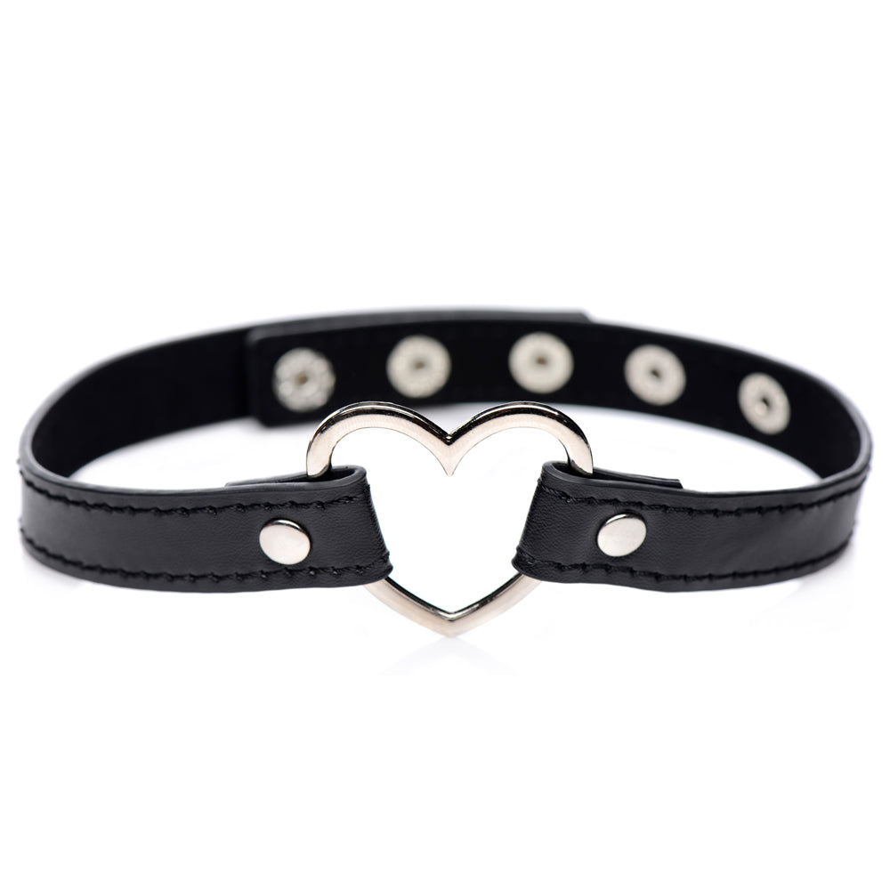 Master Series - Chrome Heart Choker - made from cruelty-free vegan leather w/ a soft lining & a nickel-free metal heart at the centre. Black (3)