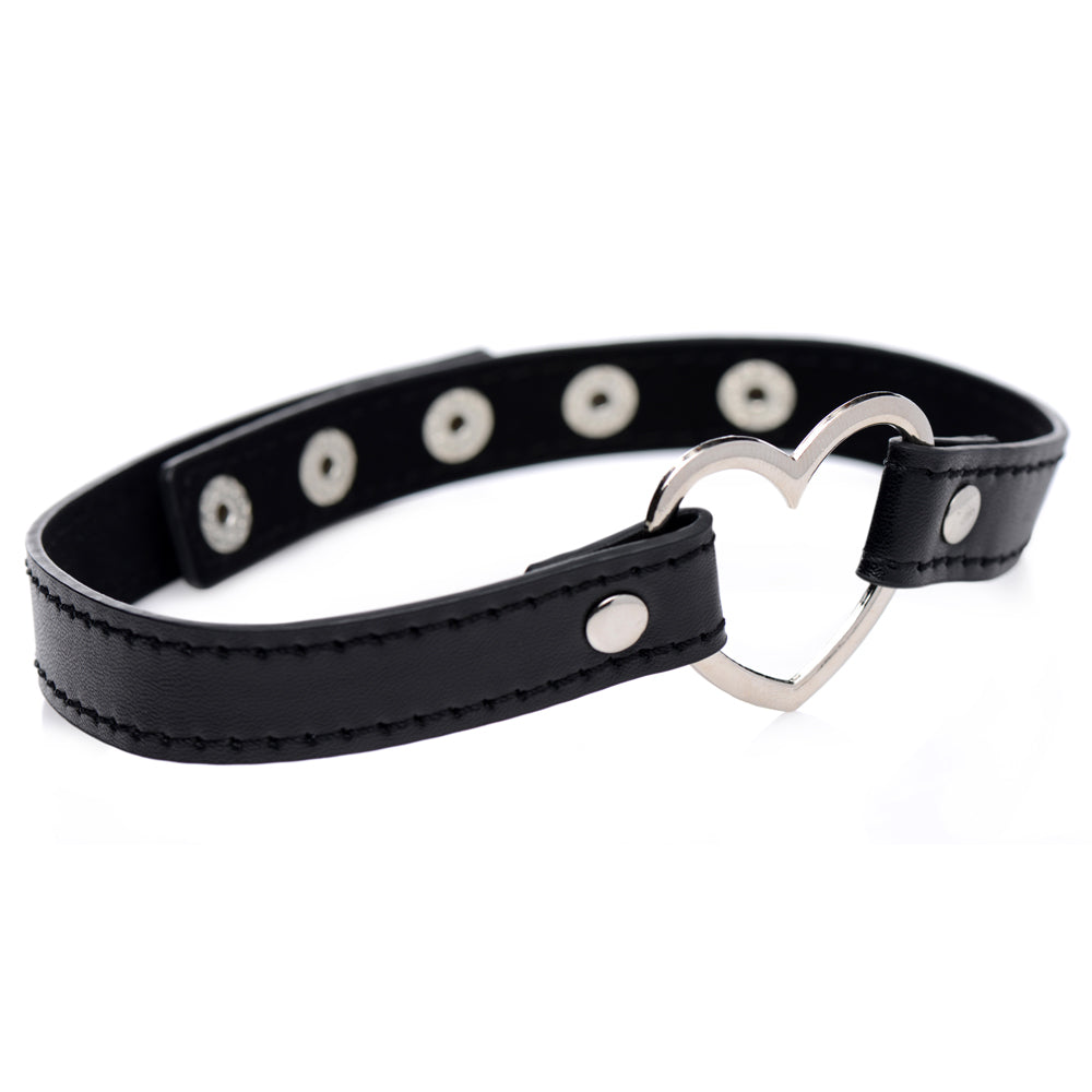 Master Series - Chrome Heart Choker - made from cruelty-free vegan leather w/ a soft lining & a nickel-free metal heart at the centre. Black (5)