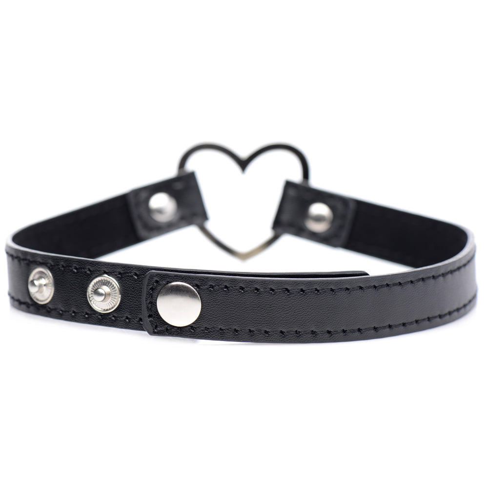 Master Series - Chrome Heart Choker - made from cruelty-free vegan leather w/ a soft lining & a nickel-free metal heart at the centre. Black (4)