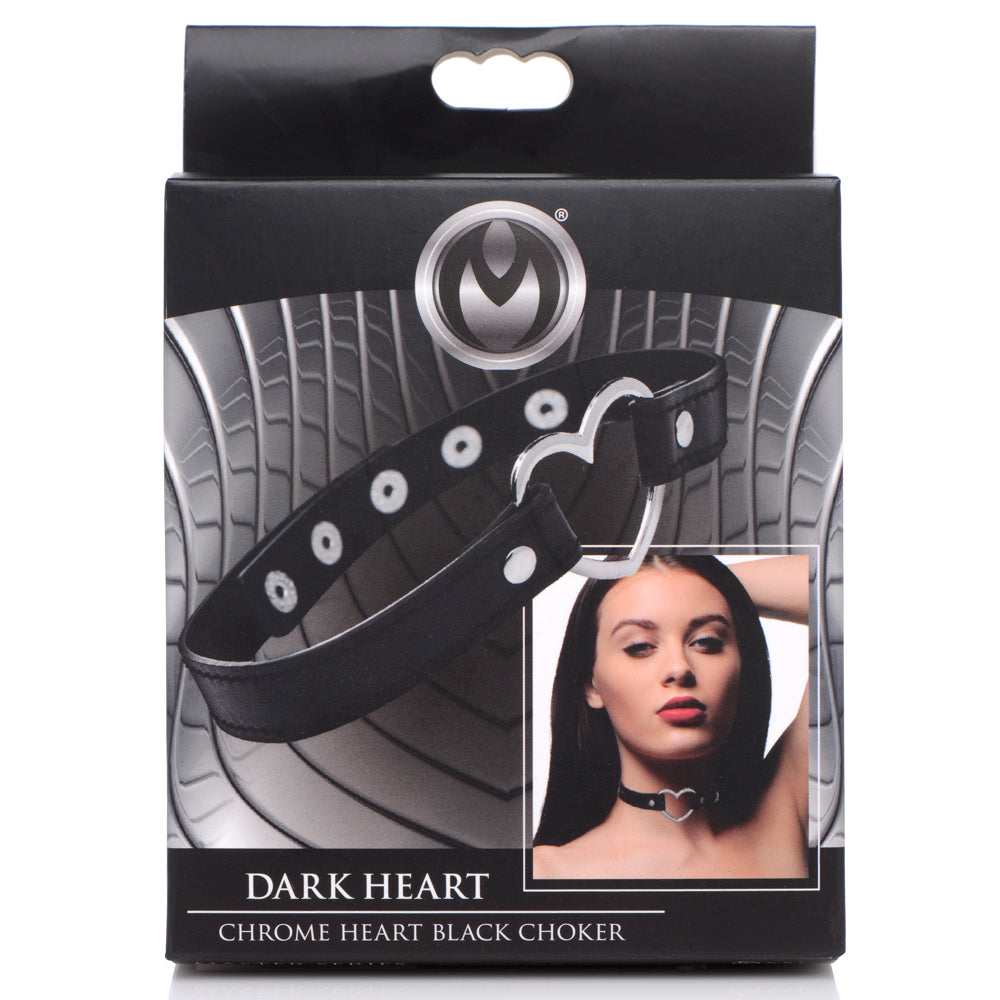 Master Series - Chrome Heart Choker - made from cruelty-free vegan leather w/ a soft lining & a nickel-free metal heart at the centre. Black, box