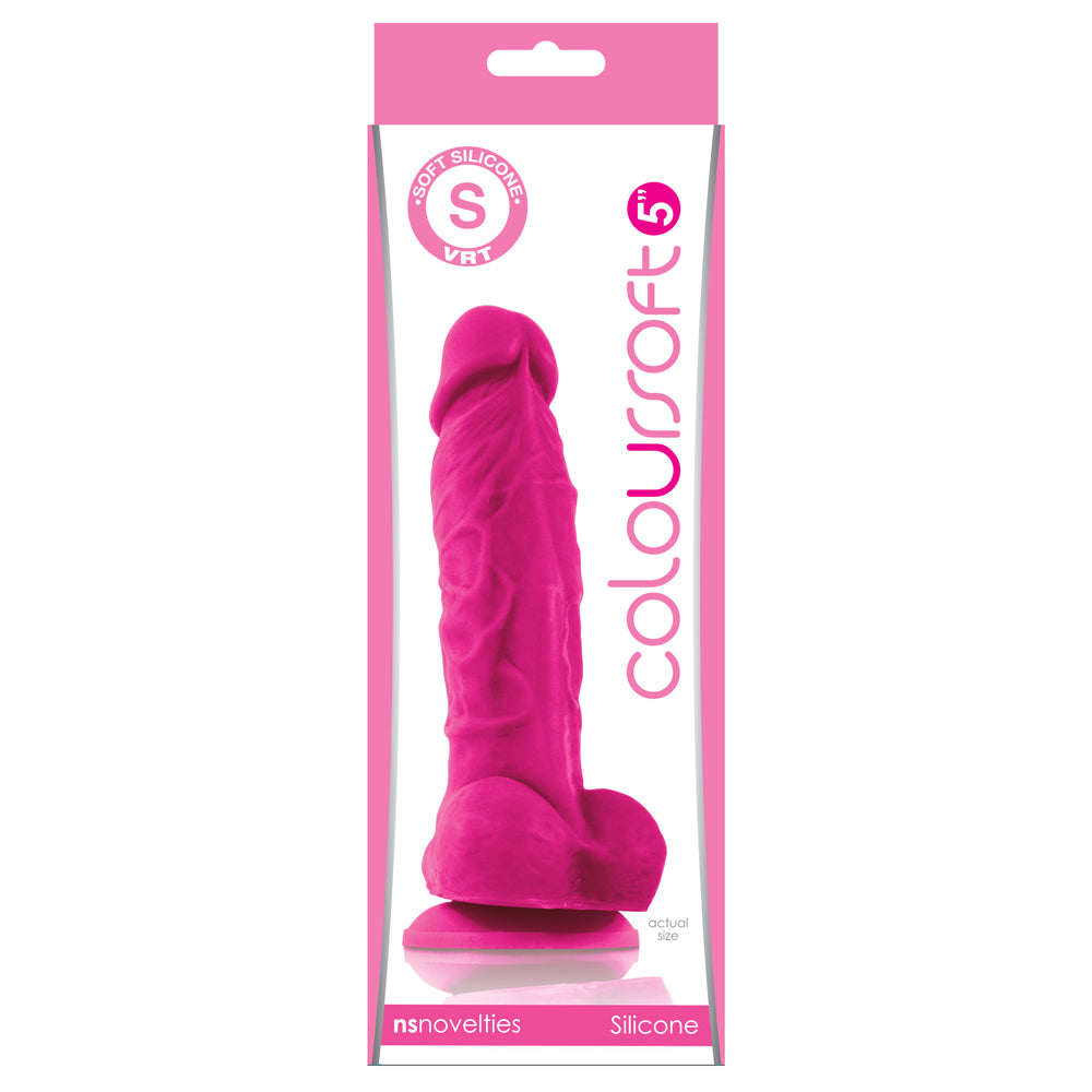 This ColourSoft 5" dildo is made from soft texture virtual real touch silicone to feel like a real erection, complete w/ phallic G-spot/P-spot head & veiny shaft. Pink-package.