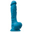 This 7" dildo is made from waterproof silicone & has a realistically sculpted phallic head & veiny shaft + a harness-compatible suction cup for hands-free fun. Blue.