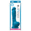 This 7" dildo is made from waterproof silicone & has a realistically sculpted phallic head & veiny shaft + a harness-compatible suction cup for hands-free fun. Blue-package.