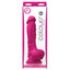 This 7" dildo is made from waterproof silicone & has a realistically sculpted phallic head & veiny shaft + a harness-compatible suction cup for hands-free fun. Pink-package.