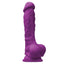 This 7" dildo is made from waterproof silicone & has a realistically sculpted phallic head & veiny shaft + a harness-compatible suction cup for hands-free fun. Purple.