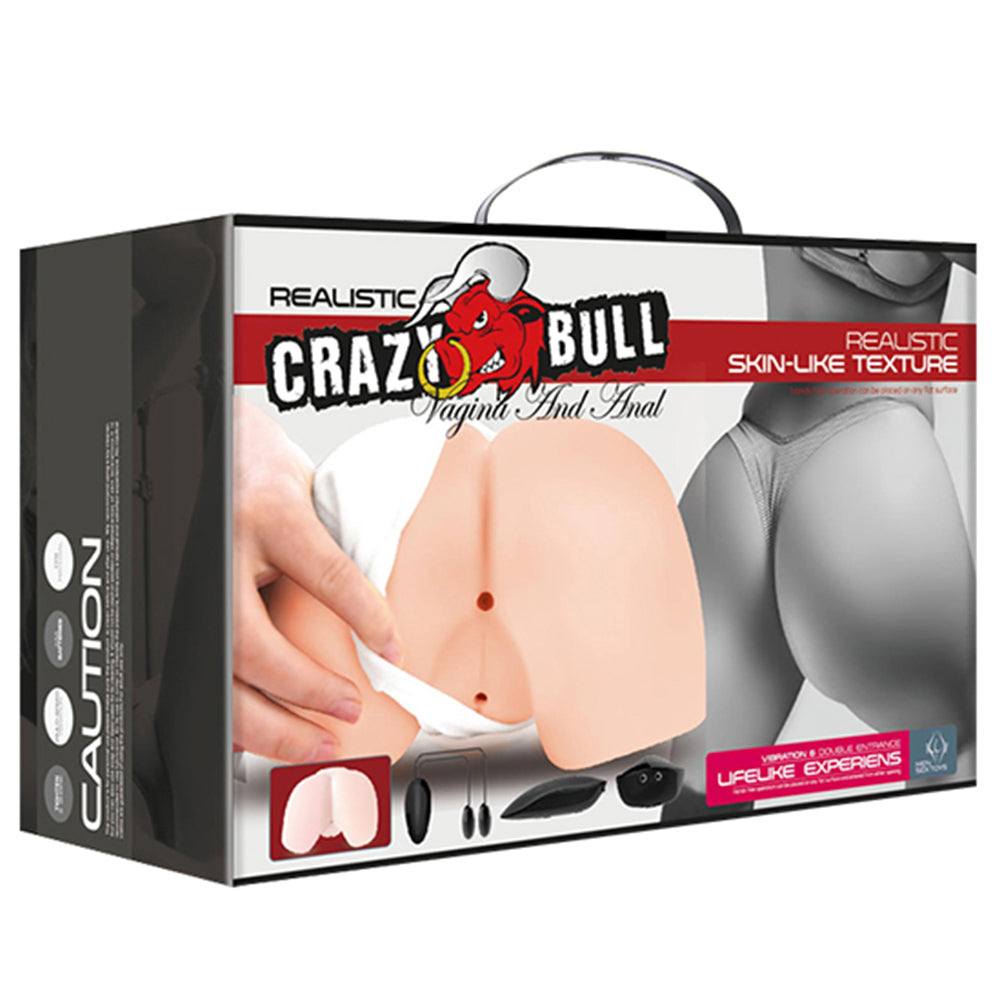  Crazy Bull Vibrating Vagina & Anal Masturbator has textured vaginal & anal entries for you to enjoy, complete w/ plump, spankable cheeks & 2 multispeed bullet vibrators. Package.