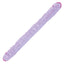 This double-ended dildo has 2 phallic heads & a veiny shaft for both partners' internal stimulation, or you can bend it into a U shape for double penetration. Purple.