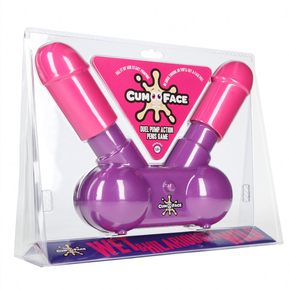 In this Cum Face Pump Action Penis Game, 2 players race each other to see who gets off fastest by pumping their penis – the loser gets their fave liquid squirted directly into their mouth. Package.