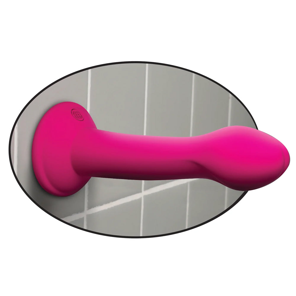 Dillio - 6" Please-Her has a bulbous G-spot head for targeted sweet spot stimulation & a harness-compatible suction cup base for hands-free fun solo or partnered. Pink-suction base.